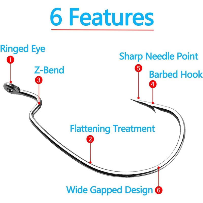 Worm Hooks for Bass Fishing Hooks, 110pcs Bass Hooks Fishing, 6 Sizes Fishing Hooks Freshwater, Eagle Claw Fishing Hooks Bass #1 1 0 2 0 3 0 4 0 5 0 High Carbon Steel with Portable Plastic Box