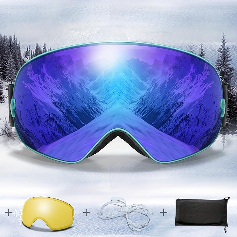 Keep warm Interchangeable Lens Ski Goggles for Adults - TPU Frame, PC Material, Anti-Fog, UV Protection, for Snowboarding, Skating, Skiing, Snowmobiling - Includes Night, Prescription Lens, Bag - Mixed Color