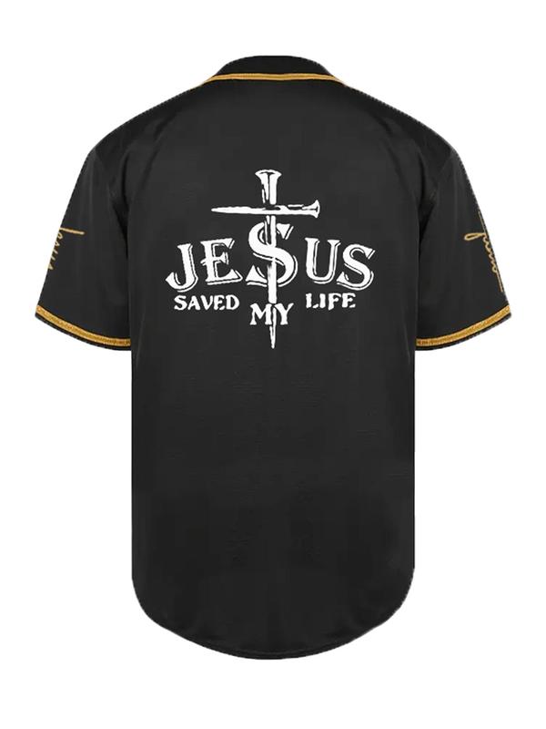 Men's Button Front Baseball Jersey, Loose Casual V Neck Short Sleeve Top for Spring & Fall, Fashion Men's Top for Daily Wear