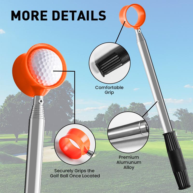 Golf Ball Retriever Pole for Water Telescopic 9 Feet 12 Ft 15 FT with Golf Ball Cleaner Pouch, Golf Ball Grabber Picker Hinged Cup Retractable Stainless Steel Shaft
