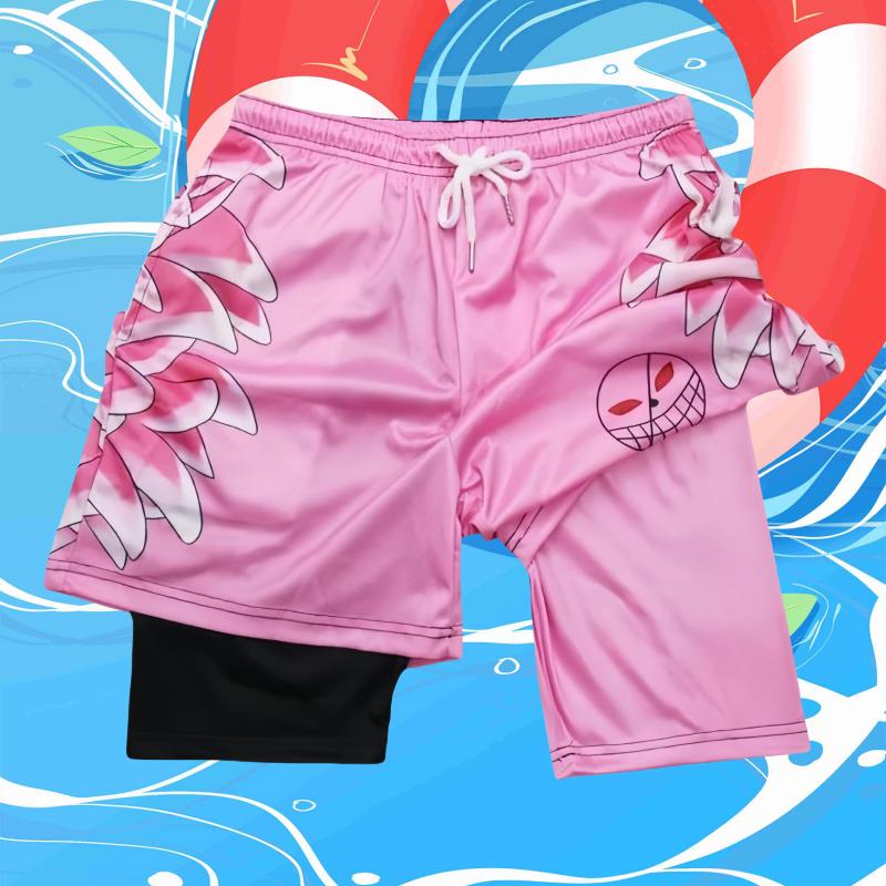 Men's Colorblock and Cartoon Print Drawstring Waist 2 in1 Sports Shorts,  Regular Fit Sporty Pocket Quick Drying Breathable Shorts, Gym Clothing 01