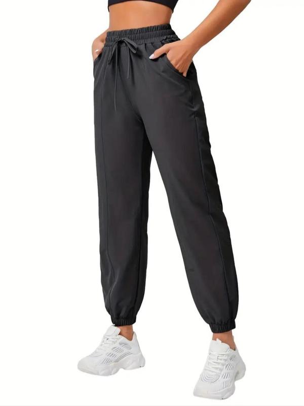 Women's Drawstring Waist Pocket Joggers, Casual Sporty Comfy High Waist Trousers for Outdoor Workout Running, Women Sport & Outdoor Clothing for Summer