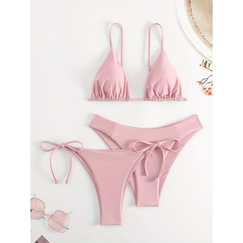 3-Pieces Two Style Bottom Triangle Bikini Sets, High Cut Solid Color Two Piece Swimsuit, Women's Swimwear & Clothing Women's swimsuit swimwear Swimsuit