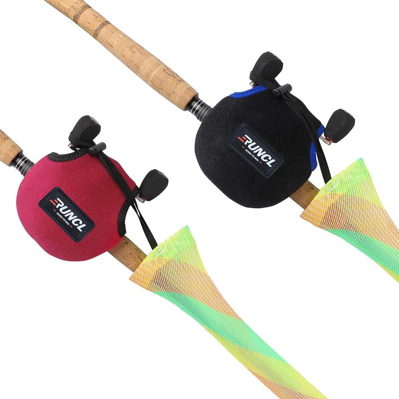 RUNCL Fishing Rod Sleeves; Reel Bags, Spinning Casting Rod Socks & Spinning Baitcasting Reel Covers - Protection Solution, Space Saver, Perfect Storage - Fishing Pole Sleeves & Reel Pouch (2 Pack)