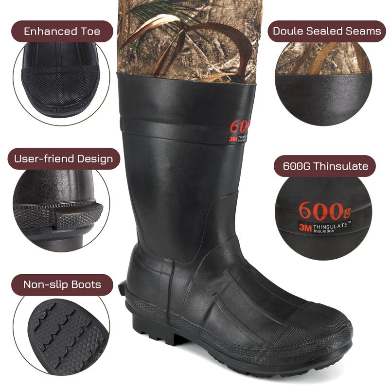 TruDave Chest Waders for Men, Neoprene Fishing Waders with Boots Hanger & 600G Insulated, Waterproof Camo Duck Hunting Waders