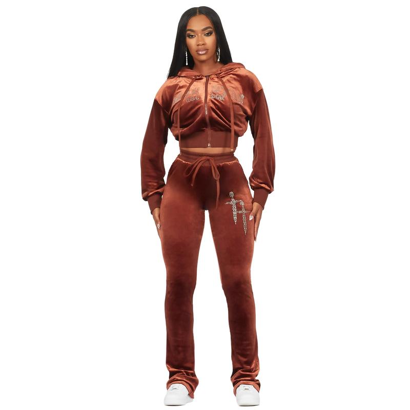 Atalaya Brown Stacked Velour Trackset