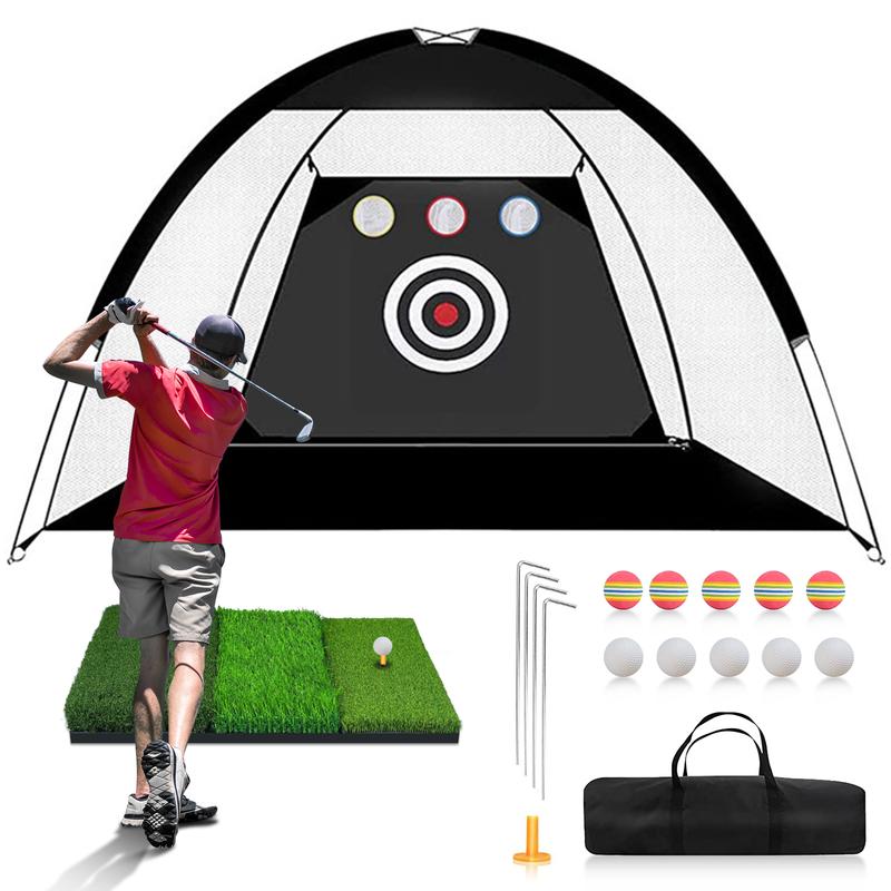 Complete Golf Practice Set: Cobito 10x7ft Golf Net with Tri-Turf Mat, Balls, Tee & Carry Bag - Ideal for Backyard or Indoor Outdoor Swings - Perfect Gift for Golf Enthusiasts