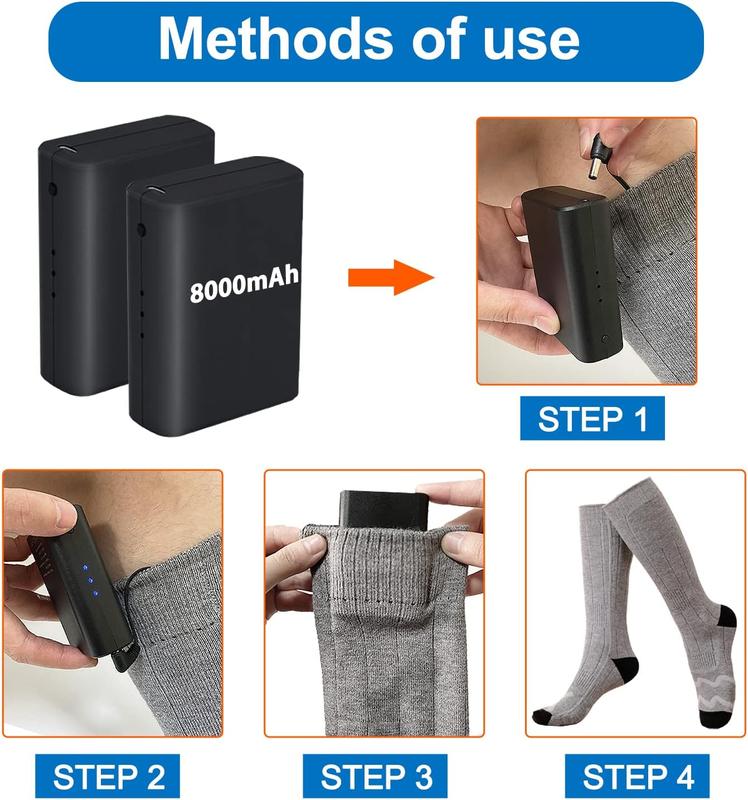 Electric Heated Socks Upgraded 8000mAh Battery Rechargeable Heated Thermal Socks Winter Warm Socks with 3 Heating Setting for Men Women to Sports Outdoor Heated Socks Camping Foot Warmer