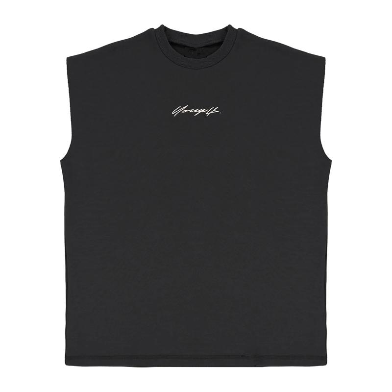 YOUNGLA Gym Sports Fitness Men's Tank Top Cotton round neck oversized sleeveless T-shirt Outdoor Basketball Training Tank Top
