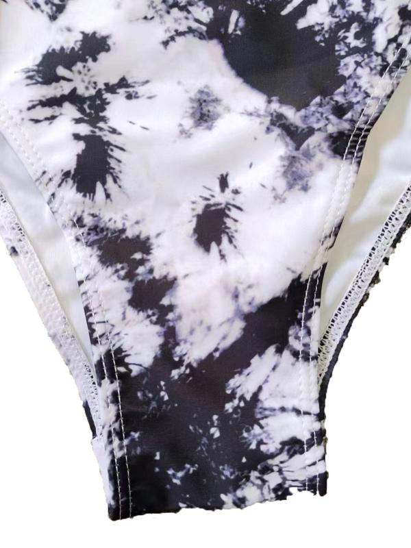  Tie Dye Print Halter Neck Criss Cross Backless Underwire Push Up Swim Bra & High Waist Swim Panty Set, Casual Fashion Cut Out Sleeveless Swim Top & Swim Bottom Swimwear Set, Summer Outfits, Women's Swimsuit for Summer Beach Holiday Vacation